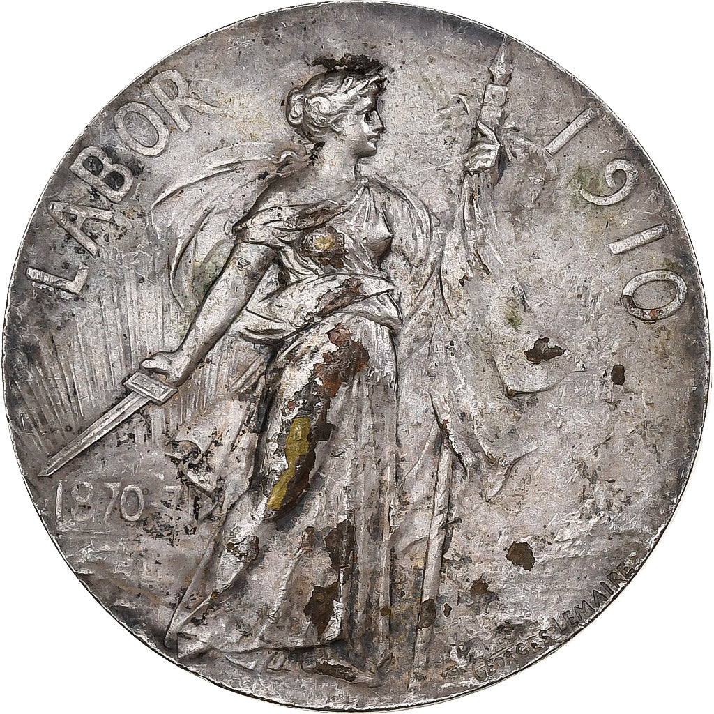 France, Medal, Art Nouveau, Labor, Progrès-Gloire, 1910, Silvered bronze