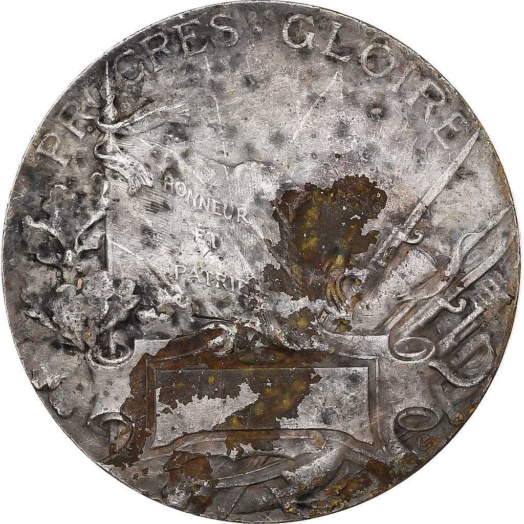 France, Medal, Art Nouveau, Labor, Progrès-Gloire, 1910, Silvered bronze