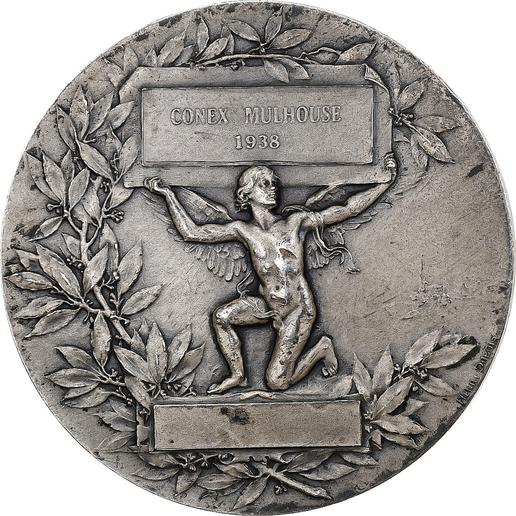 França, medalha, Conex Mulhouse, 1938, Bronze Prateado, Henri Dubois, AU(50-53)