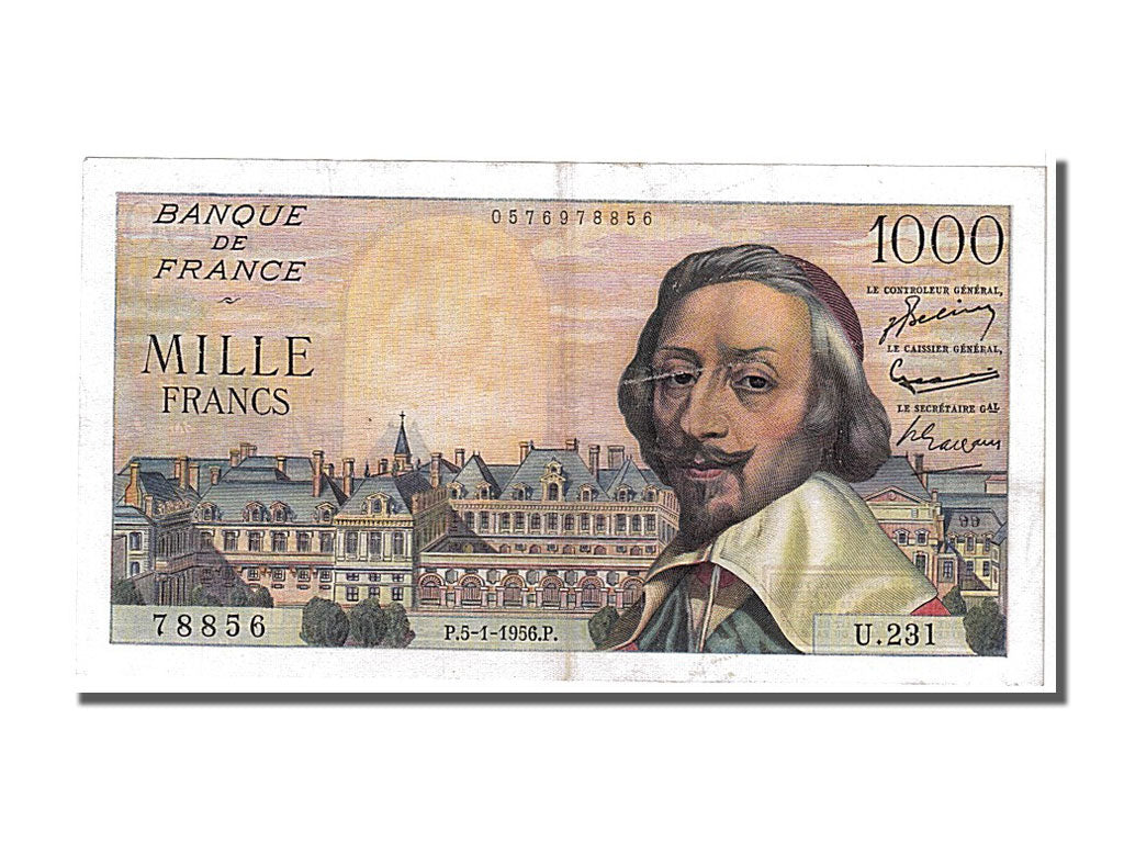 Banknote, France, 1000 Francs, 1 000 F 1953-1957 ''Richelieu'', 1956
