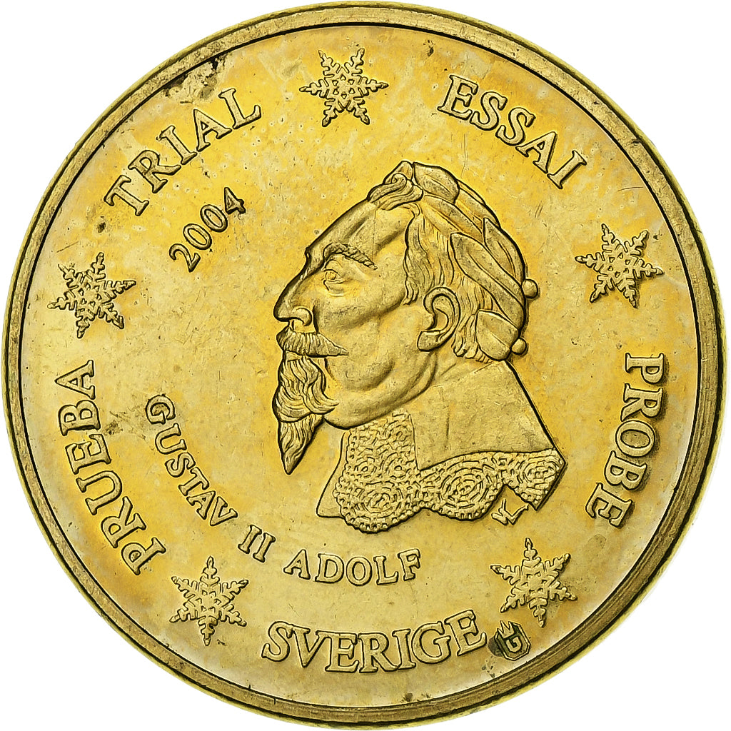 Suécia, medalha, 10 C, Essai-Trial, 2004, Cobre-Níquel Dourado, AU(55-58)