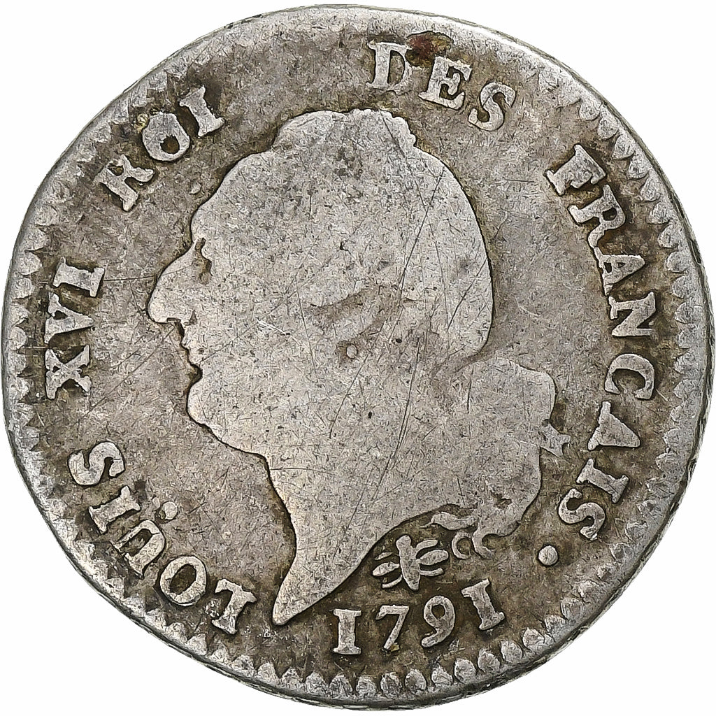 France, Louis XVI, 15 Sols, 1/8 ECU, 15 sols françois, 1791 / AN 3, Lyon