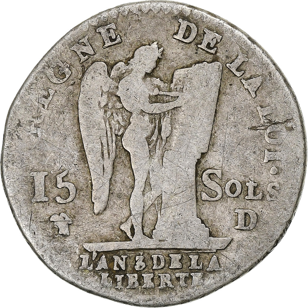 France, Louis XVI, 15 Sols, 1/8 ECU, 15 sols françois, 1791 / AN 3, Lyon