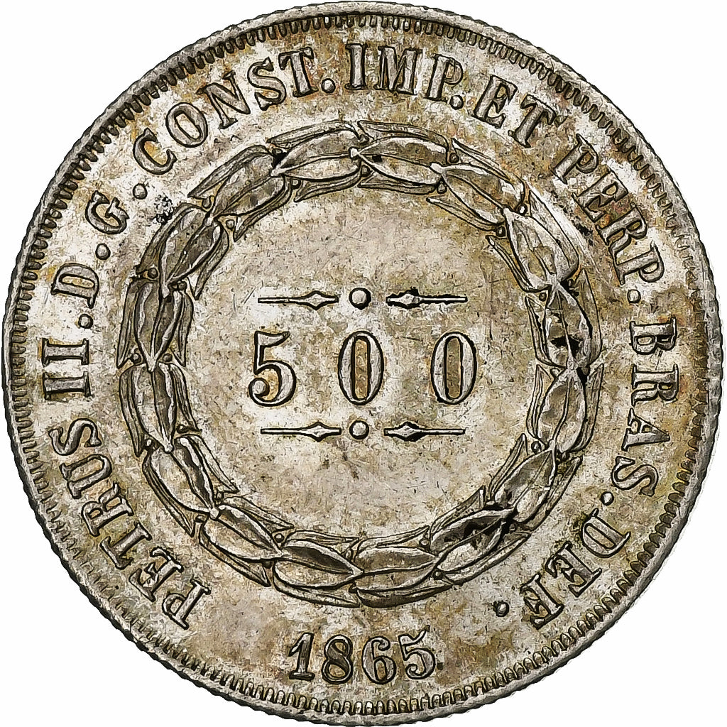 Brasil, Pedro II, 500 Reis, 1865, Plata, SC