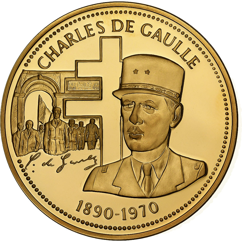 France, Medal, Charles De Gaulle, Gilt steel, MS(63)