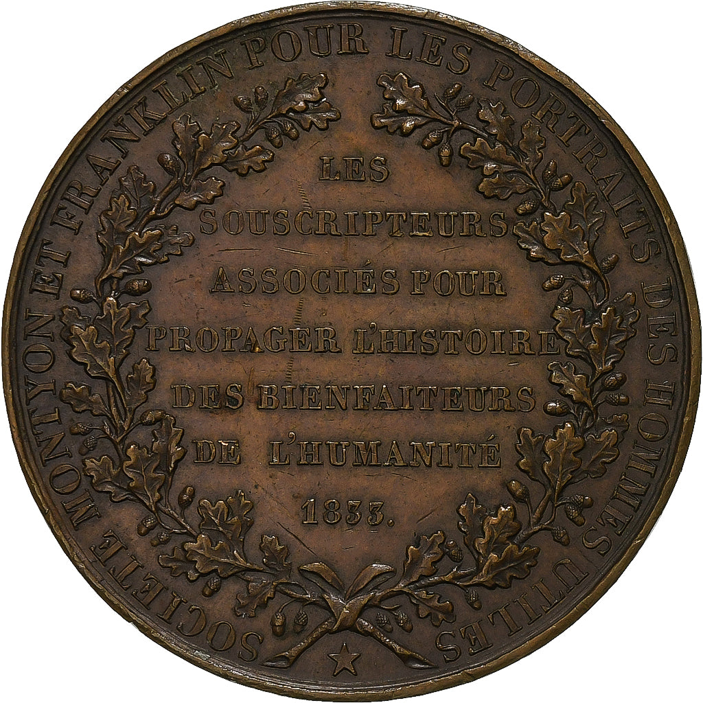 Francia, medalla, FranklIn and Montyon, 1833, Bronce, SC
