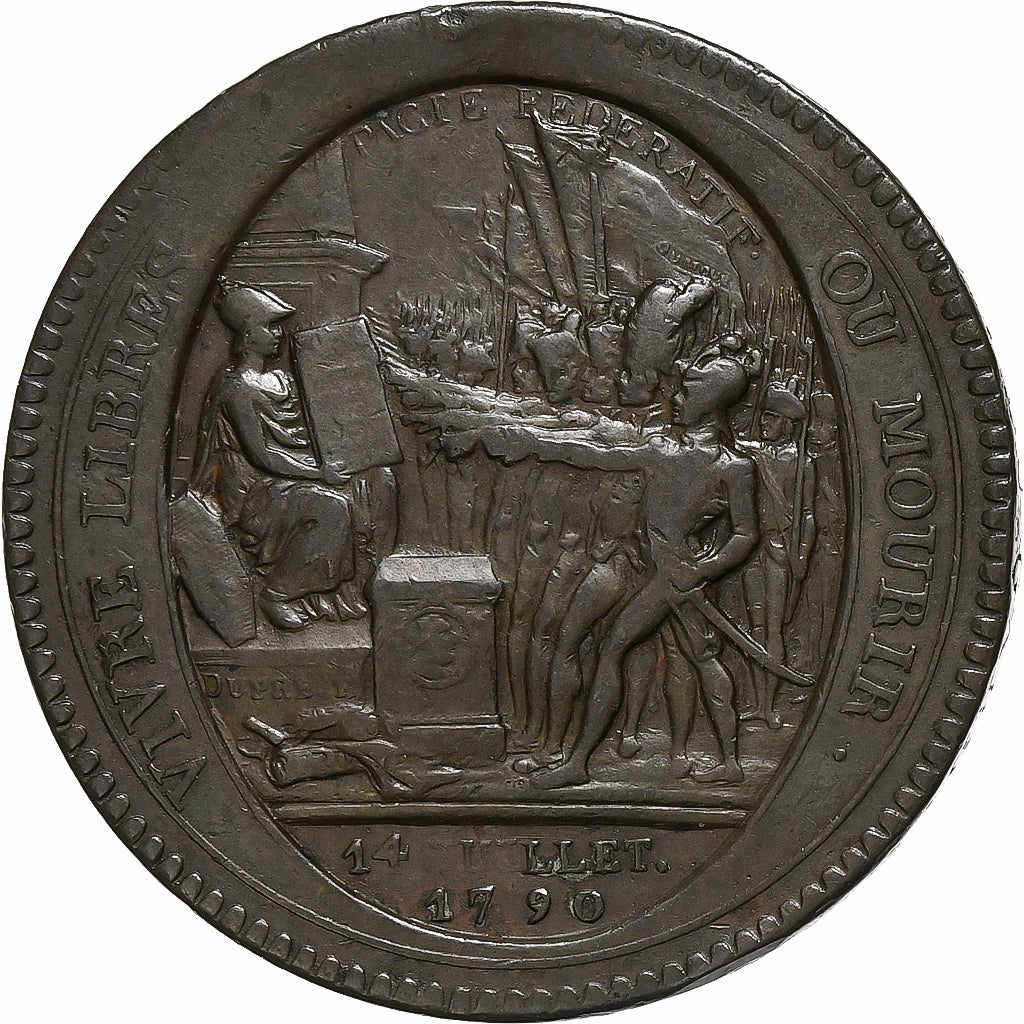 France, Médaille, Monneron de 5 Sols au serment, 1792, Bronze, TTB+