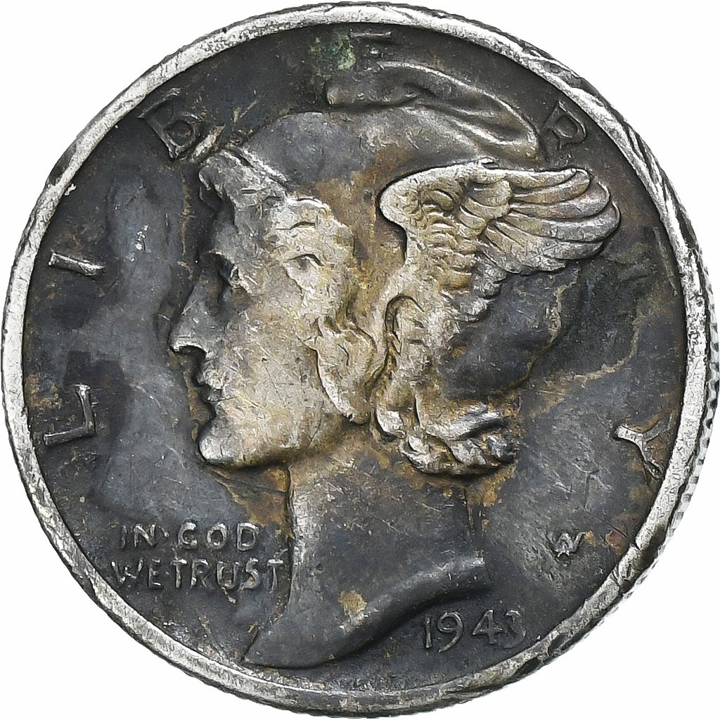 Vereinigte Staaten, Mercury Dime, 1943, Philadelphia, Silber, SS, KM:140