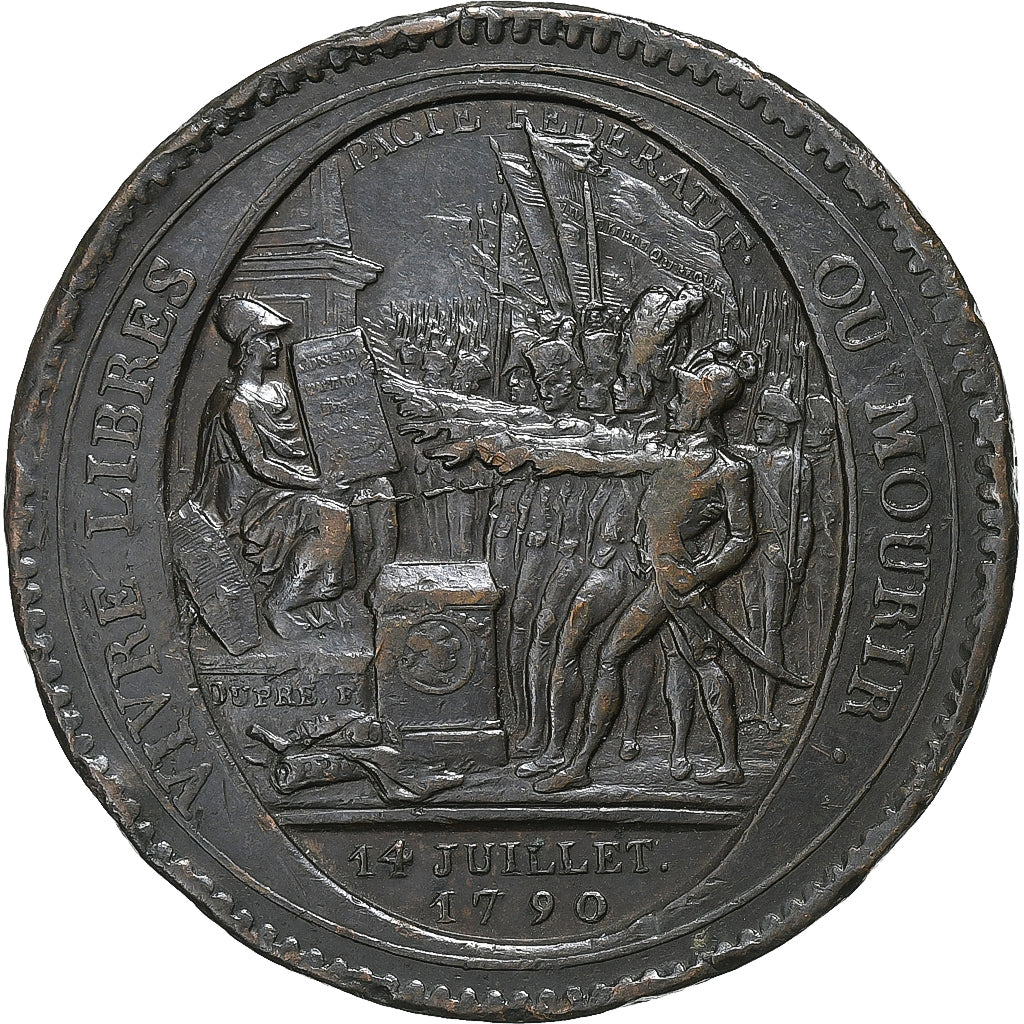 France, Medal, Monneron de 5 Sols au serment, 1792 / AN 4, Copper, EF(40-45)