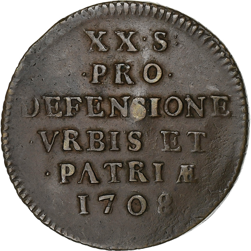 France, Ville de Lille, 20 Sols, 1708, siège de la ville, EF(40-45), Copper