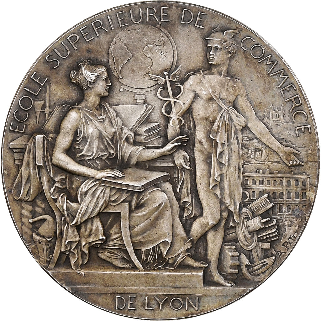 France, Medal, Ecole Supérieure de Commerce de Lyon, 1872, Silvered bronze