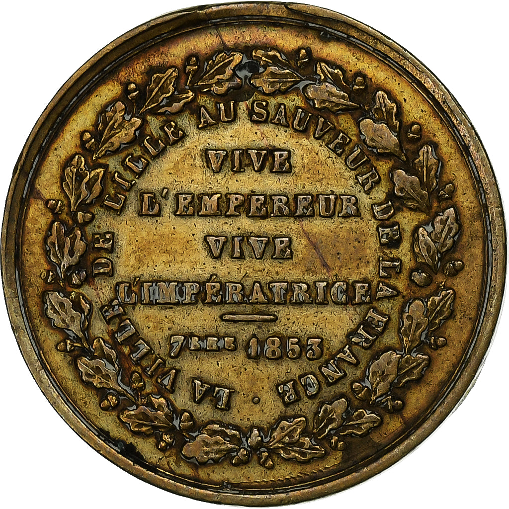 Francia, medalla, La Ville de Lille à Napoléon III, 1853, Bronce, Robineau