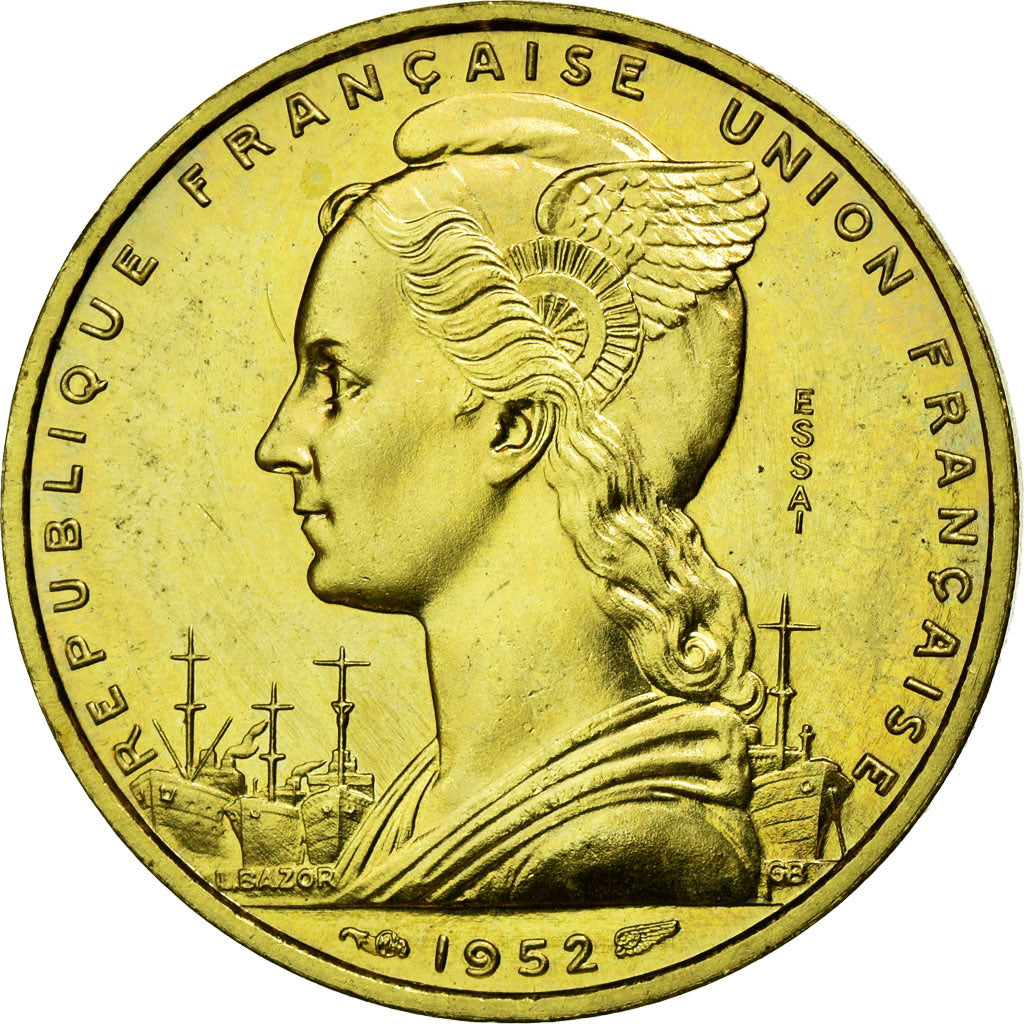 Coin, French Somaliland, 20 Francs, 1952, Paris, MS(65-70), Aluminum-Bronze