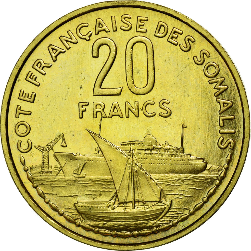 Coin, French Somaliland, 20 Francs, 1952, Paris, MS(65-70), Aluminum-Bronze