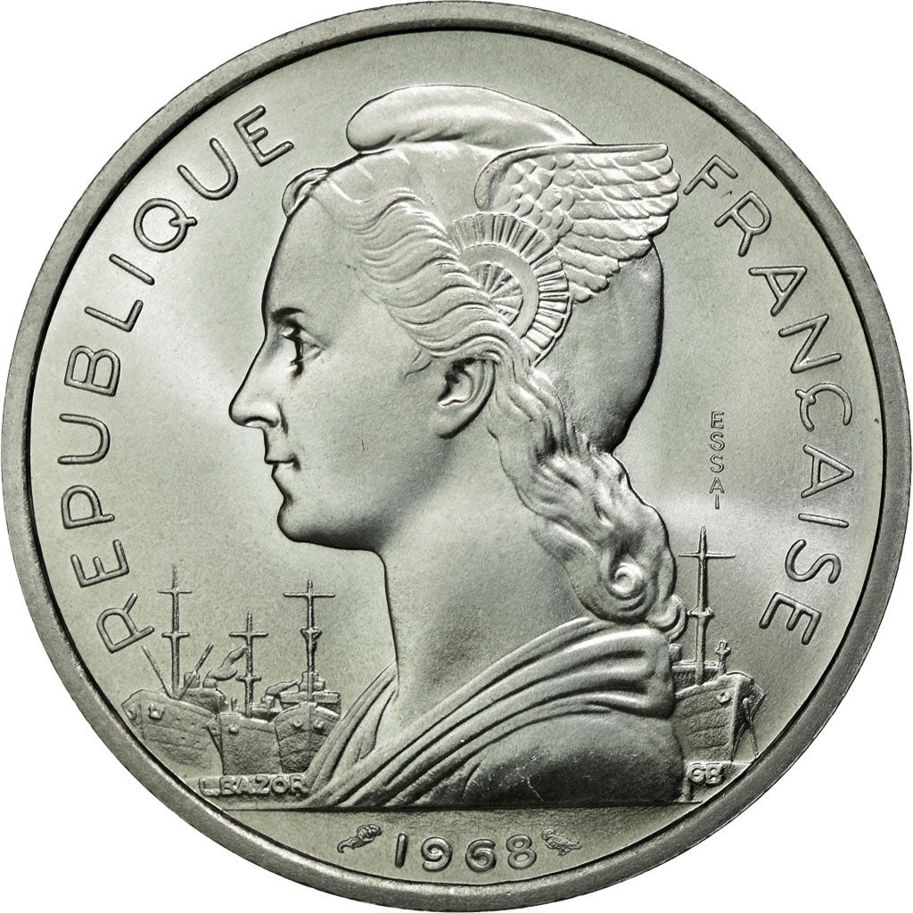 Coin, FRENCH AFARS & ISSAS, 5 Francs, 1968, Paris, MS(65-70), Aluminium