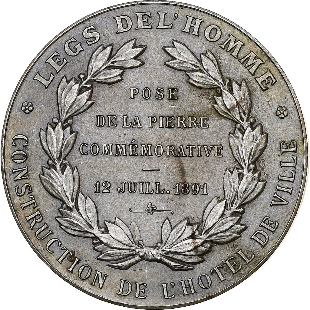 Francia, medaglia, Construction de l'Hôtel de Ville d'Evreux, 1891, Bronzo