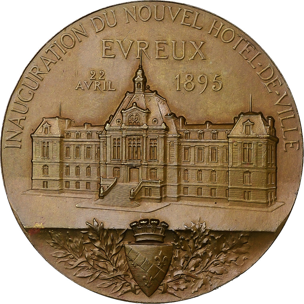 France, Medal, Inauguration du Nouvel Hôtel de Ville d'Evreux, 1895, Copper