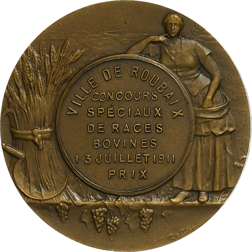 France, Médaille, Agriculture - Roubaix, 1911, Bronze, SUP, Mattei