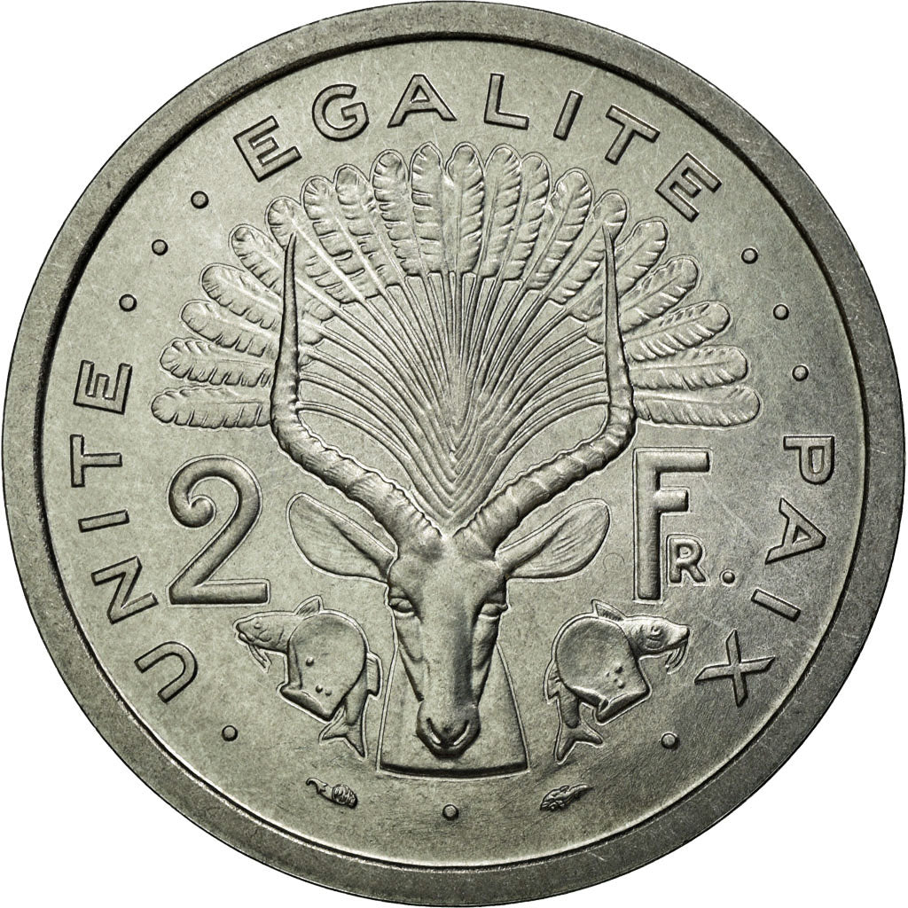 Coin, Djibouti, 2 Francs, 1977, MS(65-70), Aluminium, KM:E2