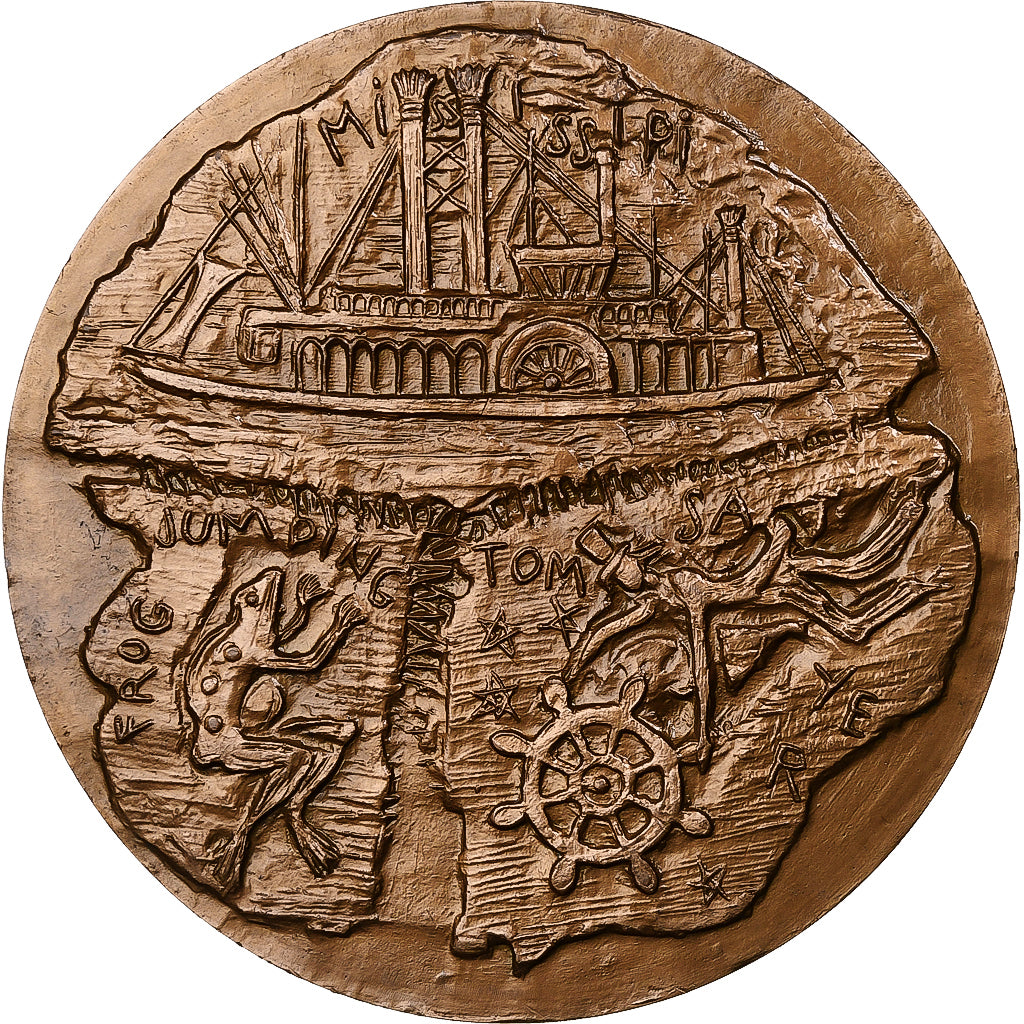 France, Medal, Mark Twain, 1971, Bronze, Quérolle, AU(55-58)
