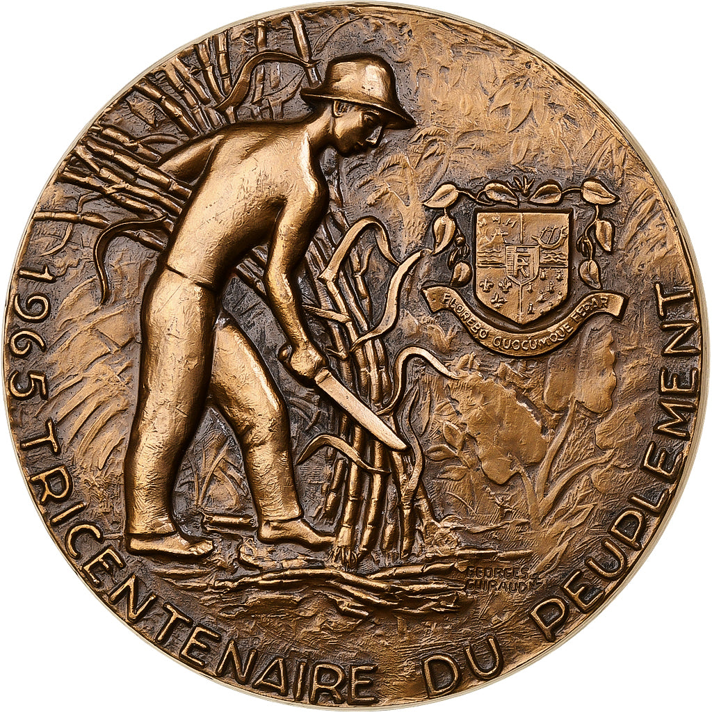 Frankreich, Medaille, Tricentenaire du peuplement de la Réunion, 1965, Bronze