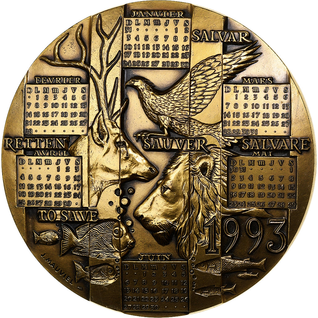 Frankreich, Medaille, Calendrier, Nature, Animaux, 1993, Bronze, Mauviel, VZ