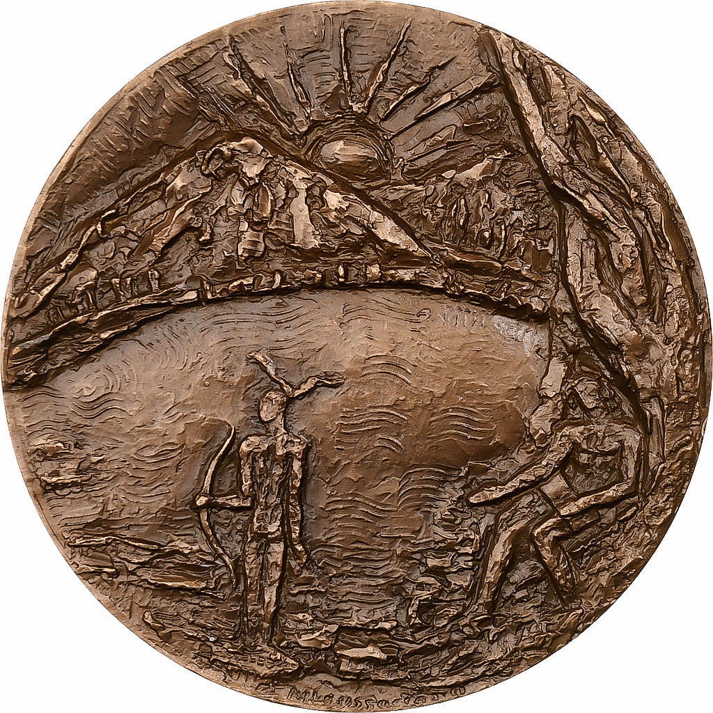 França, medalha, James Fenimore Cooper, 1971, Bronze, Cossaceanu, AU(55-58)