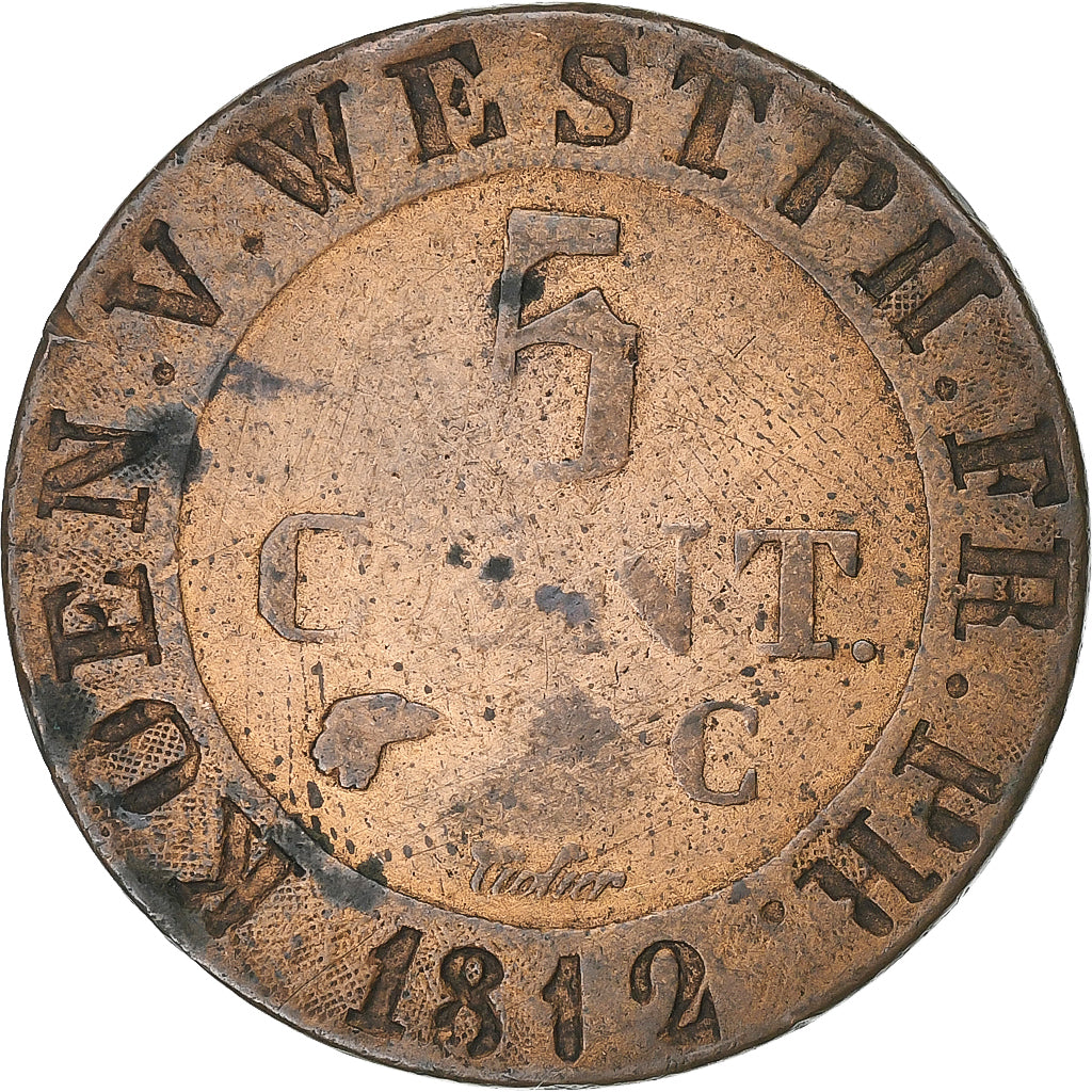 Landy niemieckie, WESTPHALIA, Jerome, 5 Centimes, 1812, Cassel, Miedź