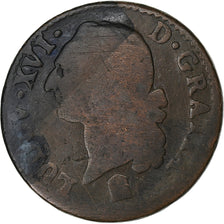 France, Louis XVI, Sol, Sol ou sou, 1788, Bordeaux, 1er sem, Copper, VG(8-10)