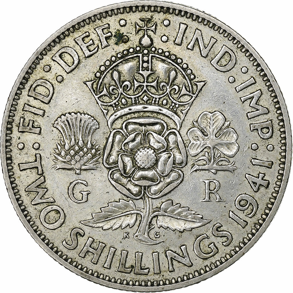 Gran Bretaña, George VI, Florin, Two Shillings, 1941, Plata, MBC, KM:855