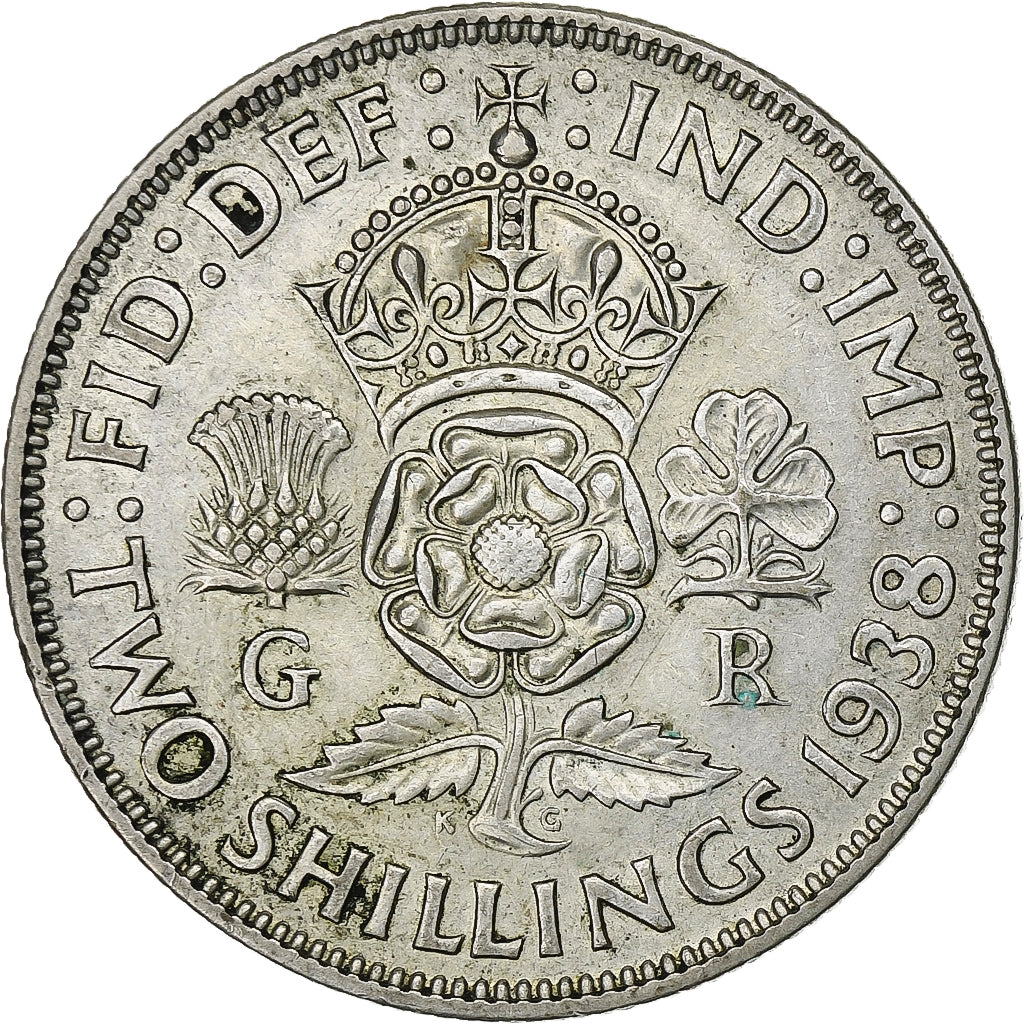 Gran Bretaña, George VI, Florin, Two Shillings, 1938, Plata, MBC, KM:855