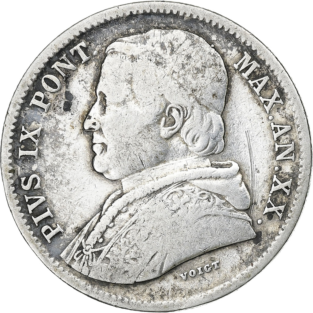 ITALIAN STATES, PAPAL STATES, Pius IX, 20 Baiocchi, 1866, Rome, Silver