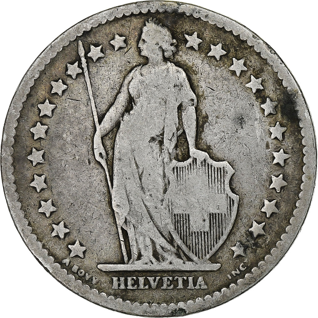 Suiza, 2 Francs, 1878, Bern, Plata, BC+, KM:21