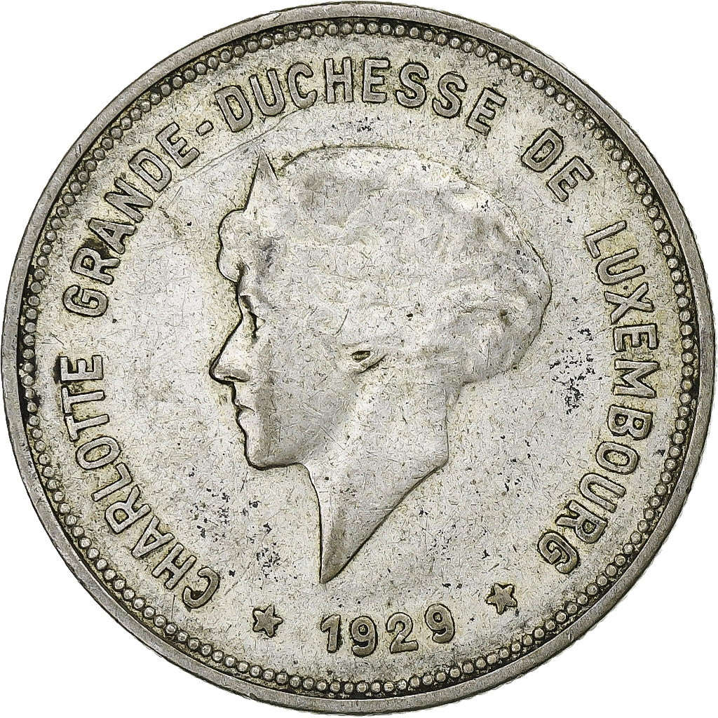 Luxembourg, Charlotte, 5 Francs, 1929, Silver, EF(40-45), KM:38