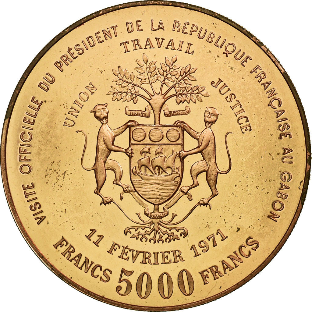 Coin, Gabon, 5000 Francs, 1971, Paris, MS(65-70), Copper-Aluminum-Nickel, KM:E5