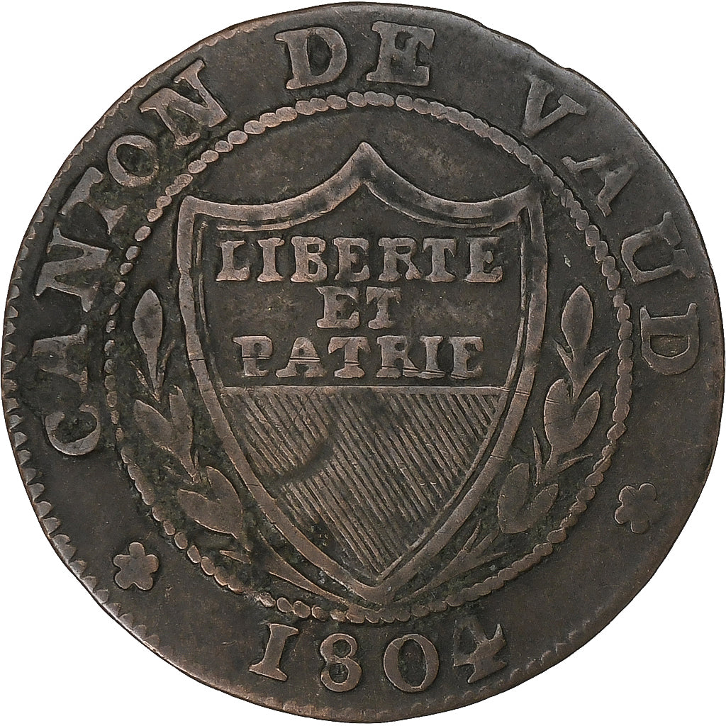 CANTONES SUIZOS, VAUD, 1/2 Batzen-5 Rappen, 1804, Canton de Vaud, Vellón, BC+