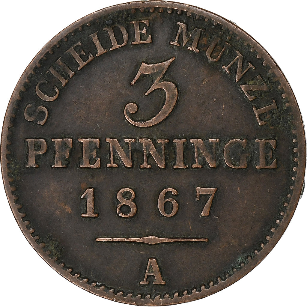 Duitse staten, PRUSSIA, Wilhelm I, 3 Pfennig, 1867, Berlin, Koper, ZF, KM:482