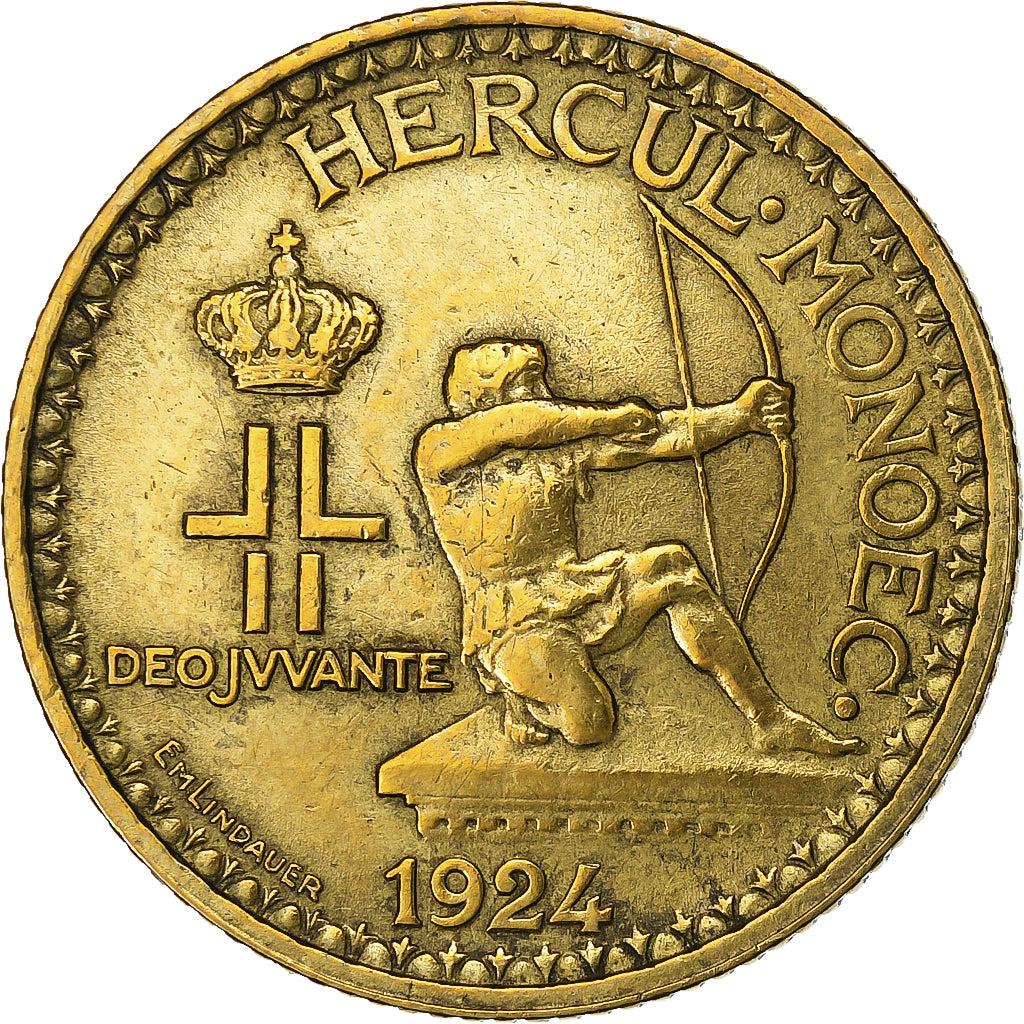 Monaco, Louis II, 2 Francs, 1924, Poissy, Aluminum-Bronze, EF(40-45)