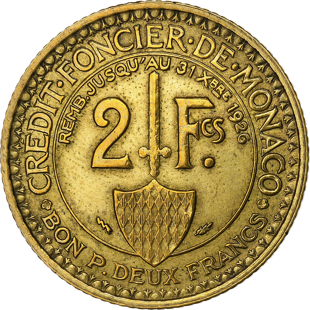 Monaco, Louis II, 2 Francs, 1924, Poissy, Aluminum-Bronze, EF(40-45)