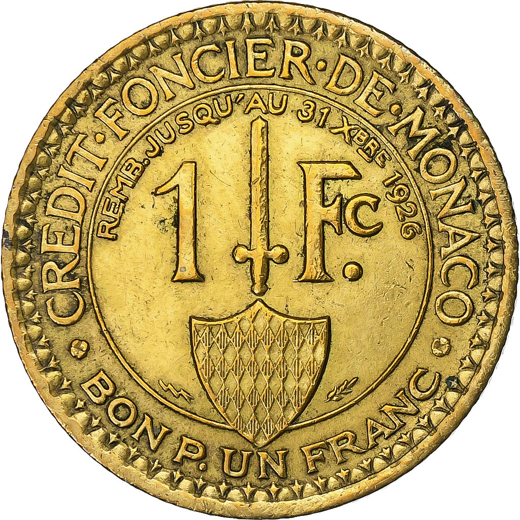 Monaco, Louis II, Franc, 1924, Poissy, Aluminium-Brąz, EF(40-45)