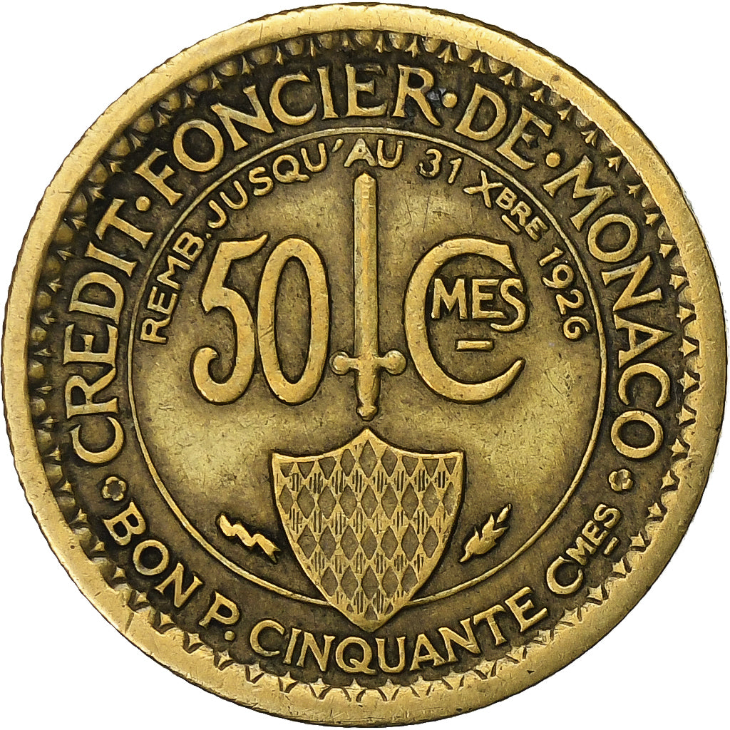 Monaco, Louis II, 50 Centimes, 1924, Poissy, Aluminum-Bronze, EF(40-45)