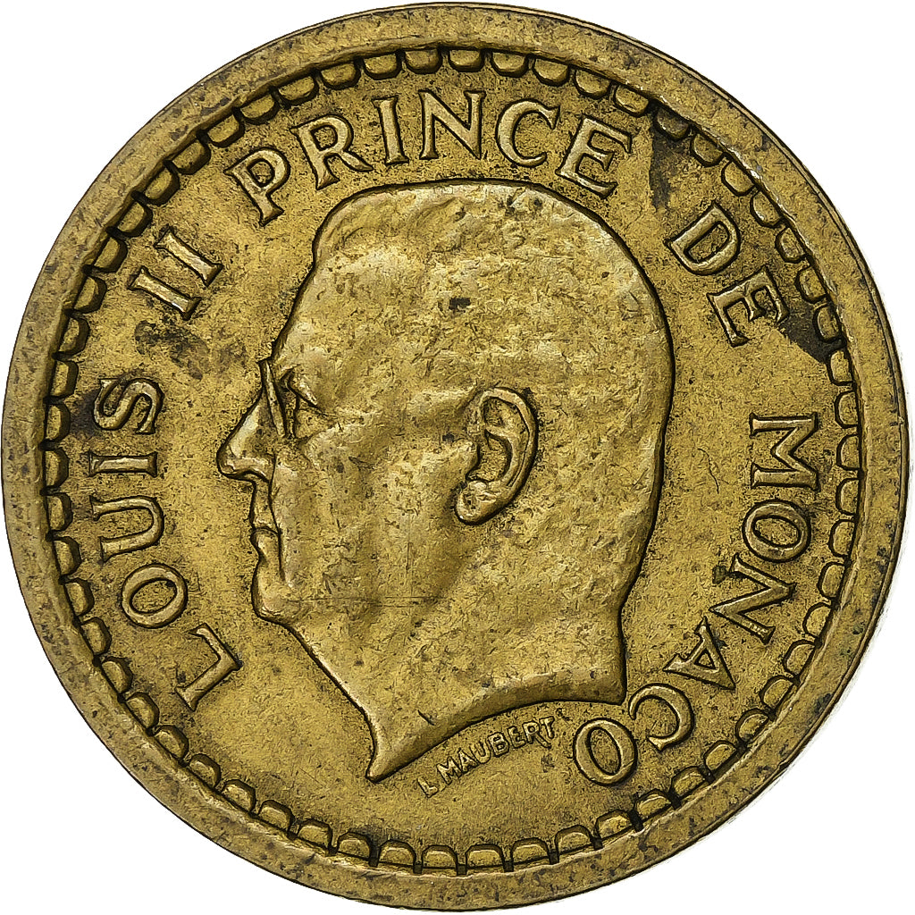 Monaco, Louis II, 2 Francs, 1945, Paris, Aluminum-Bronze, EF(40-45)