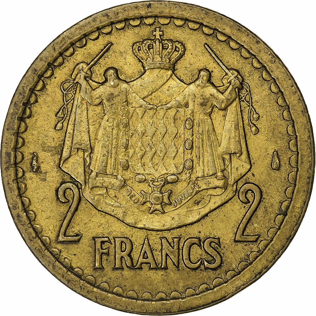 Monaco, Louis II, 2 Francs, 1945, Paris, Aluminum-Bronze, EF(40-45)