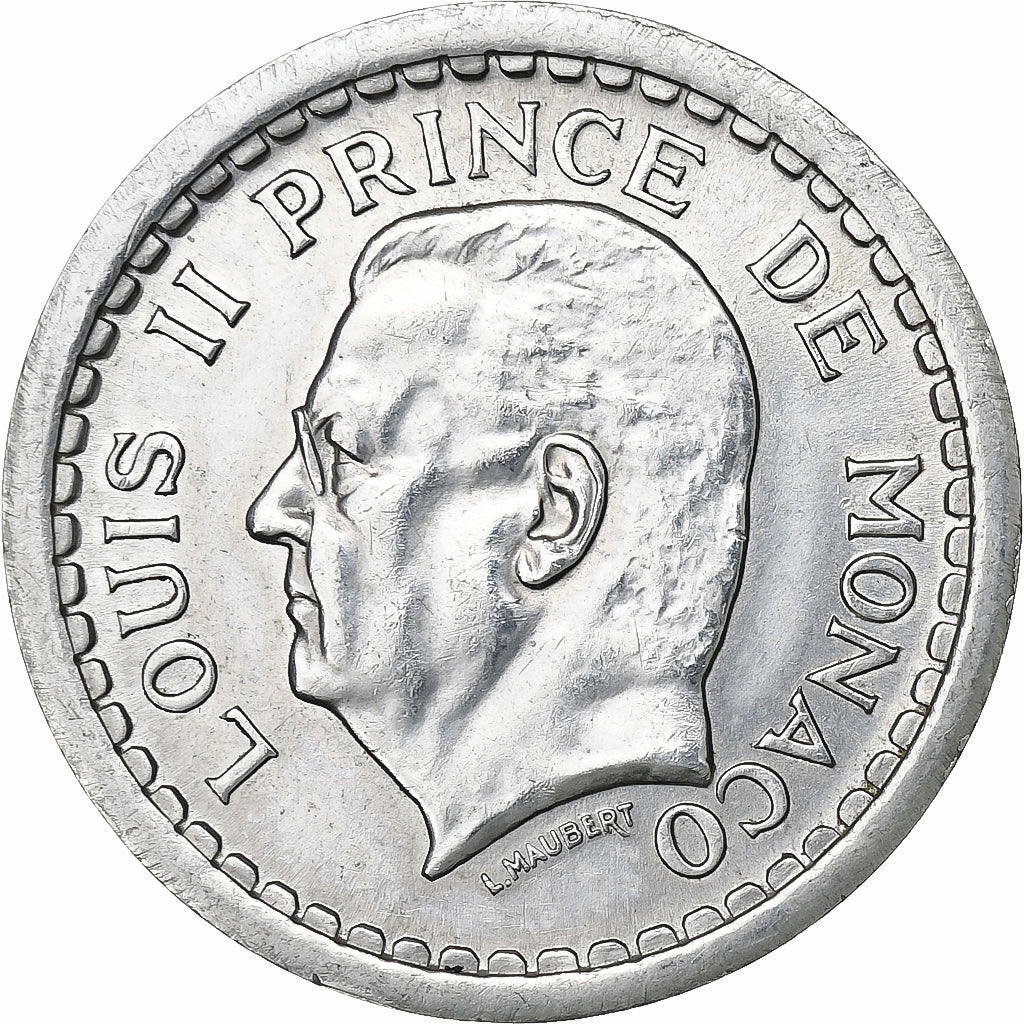 Mónaco, Louis II, 2 Francs, 1943, Paris, Alumínio, AU(50-53), Gadoury:MC 133