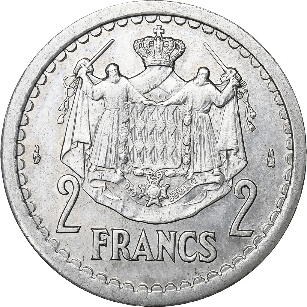 Mónaco, Louis II, 2 Francs, 1943, Paris, Alumínio, AU(50-53), Gadoury:MC 133