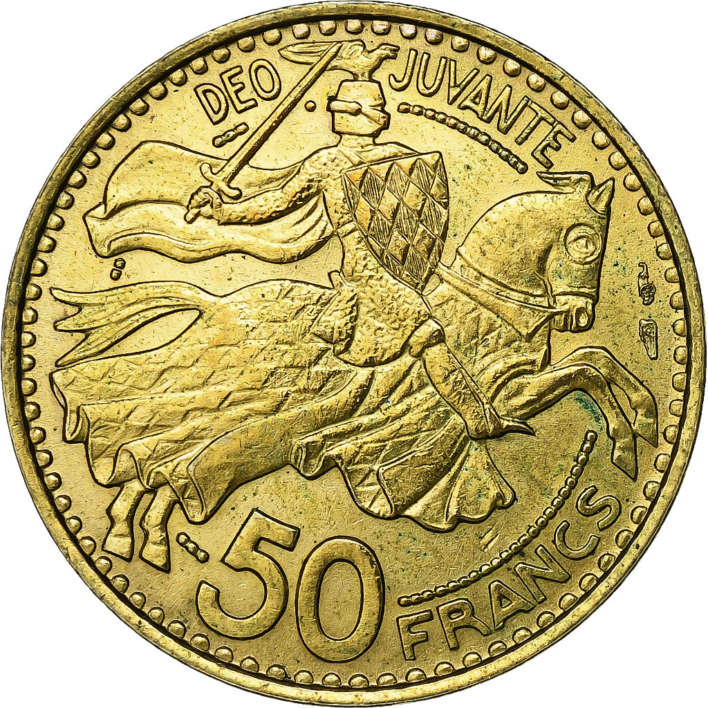 Monaco, Rainier III, 50 Francs, Cinquante, 1950, Paris, Aluminum-Bronze, SS+
