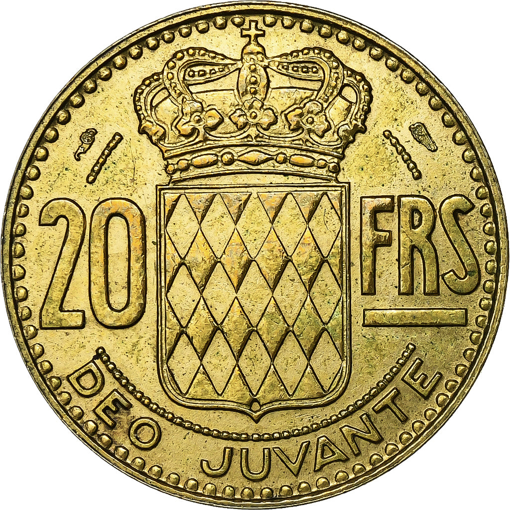 Monaco, Rainier III, 20 Francs, Vingt, 1950, Paris, Aluminum-Bronze, SS+