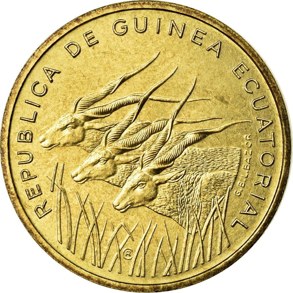 Coin, Equatorial Guinea, 5 Francos, 1985, MS(65-70), Aluminum-Bronze, KM:E28