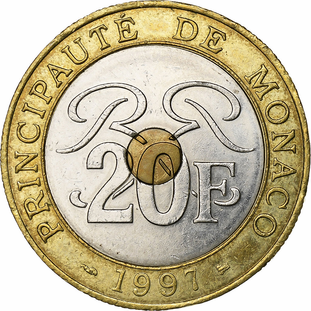 Monaco, Rainier III, 20 Francs, 1997, Paris, Tri-Metallic, AU(50-53), KM:165