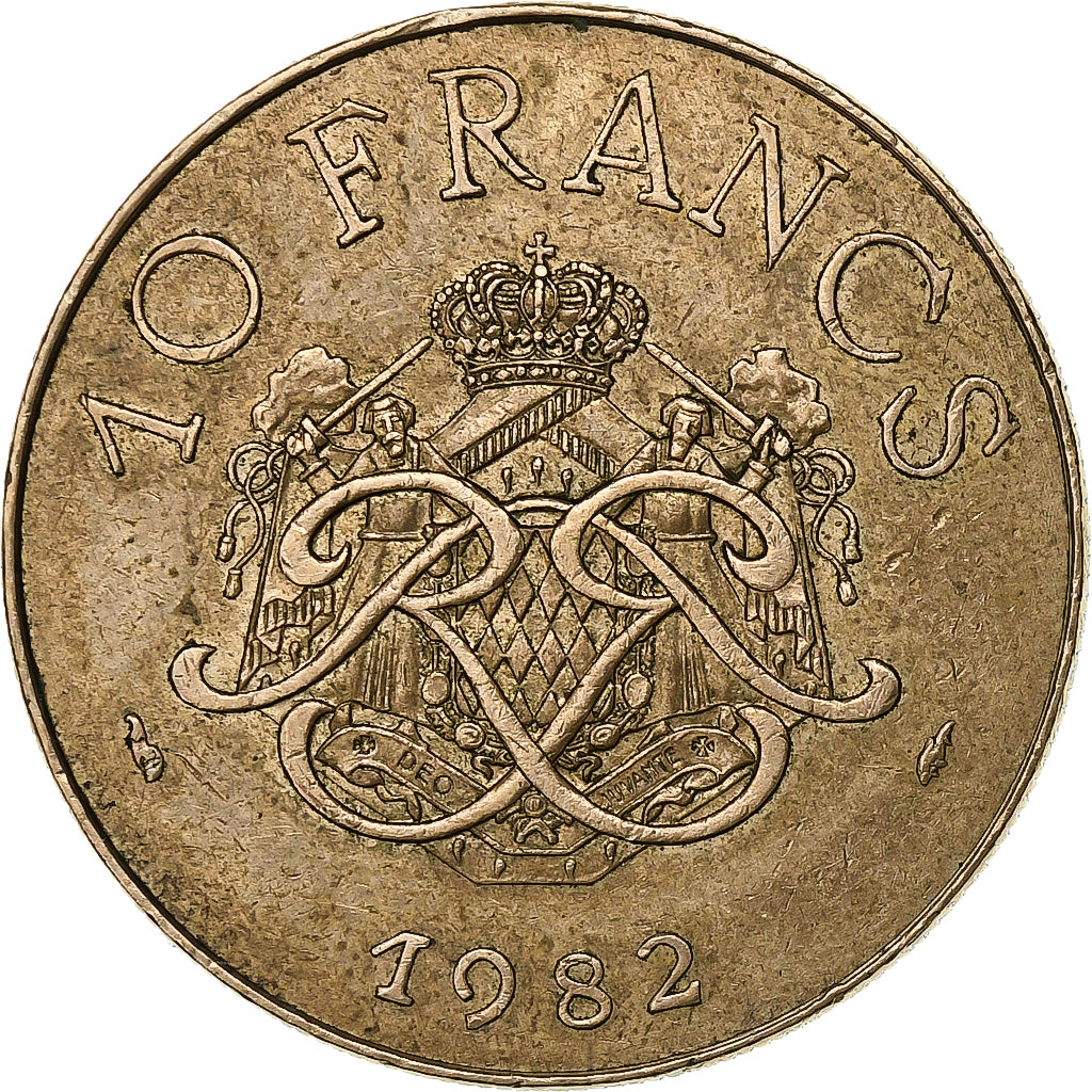 Mónaco, Rainier III, 10 Francs, 1982, Paris, Cobre - níquel - aluminio, MBC